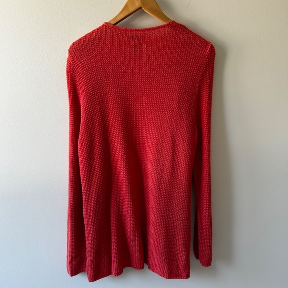 Chico's Size 2 (Large) Coral Duster Cardigan waffle Knit Spring Summer Staple - Picture 3 of 9